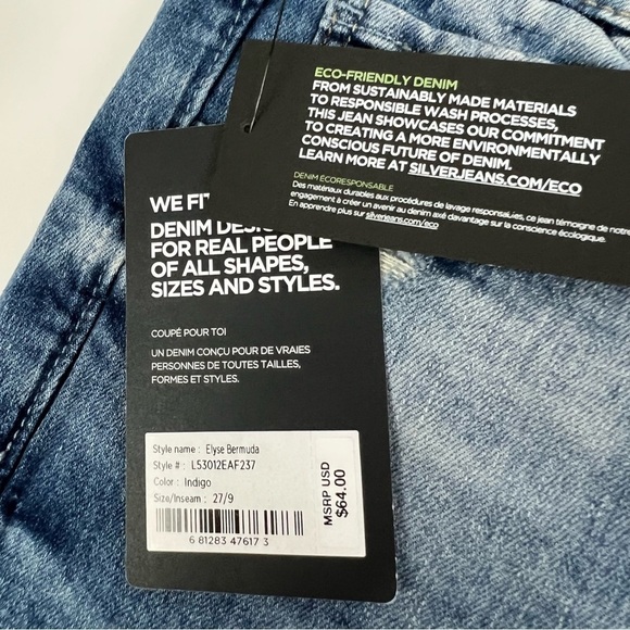 NWT SILVER ELYSE Womens Blue Jean Bermuda Shorts Sz W27 (3/4) Curvy Fit Mid-Rise - Picture 7 of 14